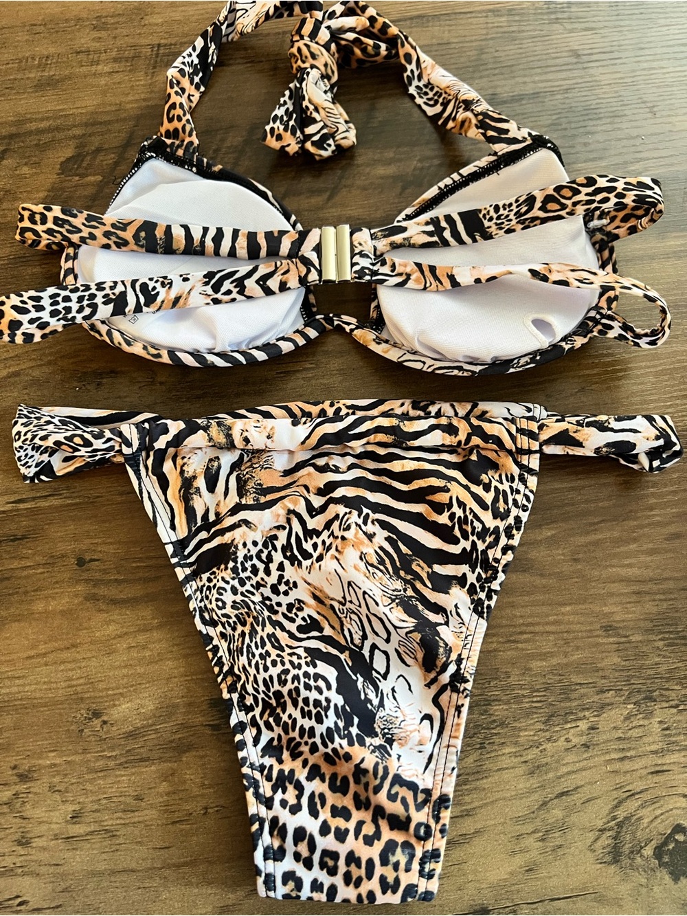 Leopard Zebra Animal Print Halter Underwire Bikini Set - Picture 4 of 8